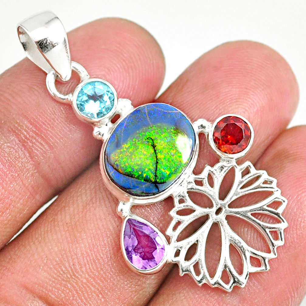 7.90cts multi color sterling opal amethyst 925 sterling silver pendant r84578