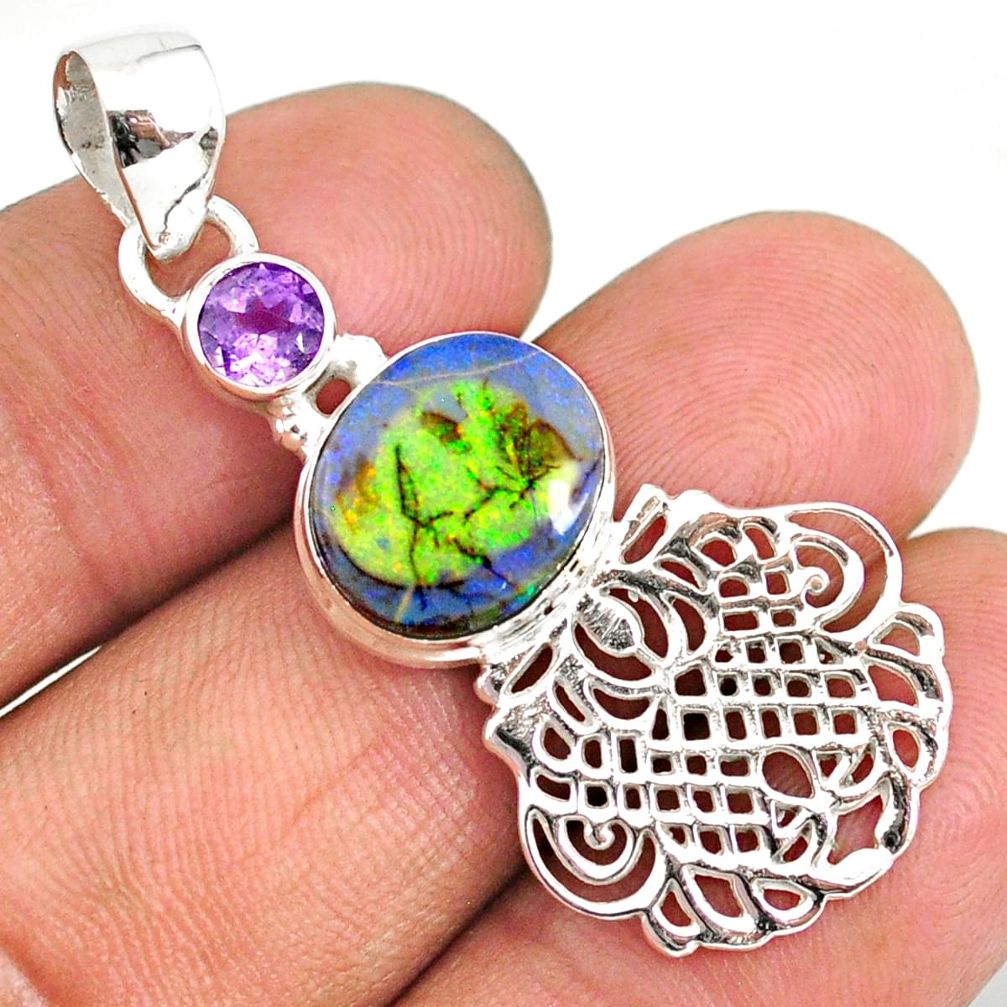 3.90cts multi color sterling opal amethyst 925 sterling silver pendant r84595