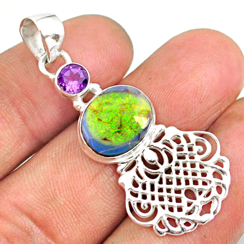 3.90cts multi color sterling opal amethyst 925 sterling silver pendant r84596