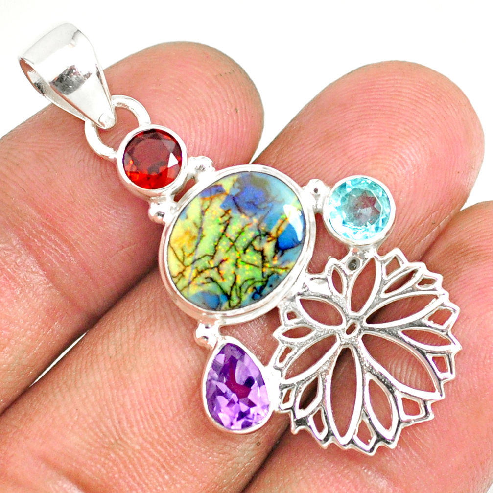 7.86cts multi color sterling opal amethyst 925 sterling silver pendant r84615