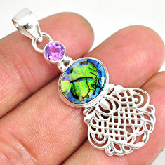 Clearance Sale- 3.58cts multi color sterling opal amethyst 925 sterling silver pendant r84617