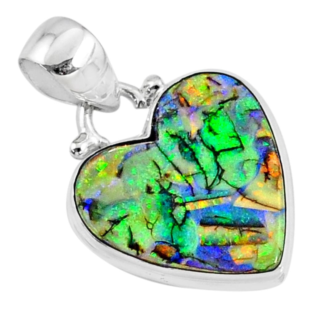 7.27cts multi-color sterling opal heart 925 silver heart pendant jewelry r70158