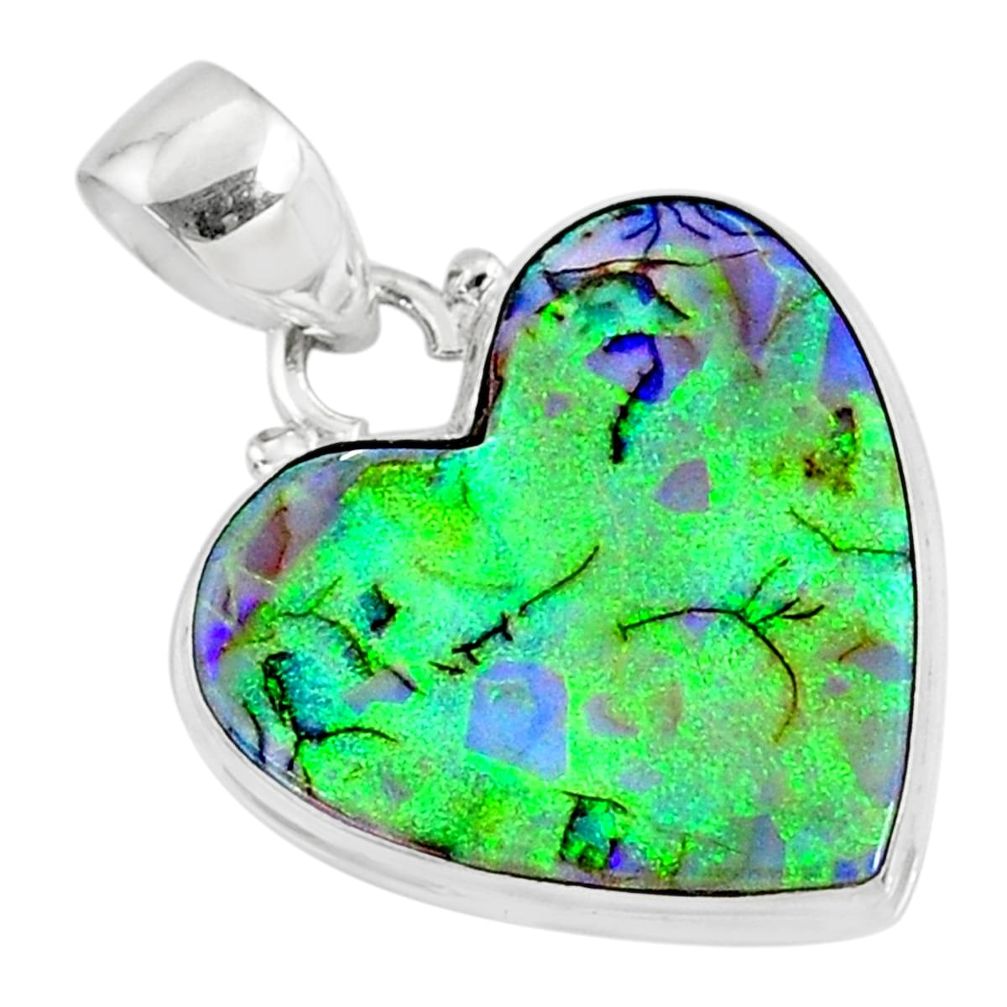 8.69cts multi color sterling opal heart 925 sterling silver heart pendant r70106