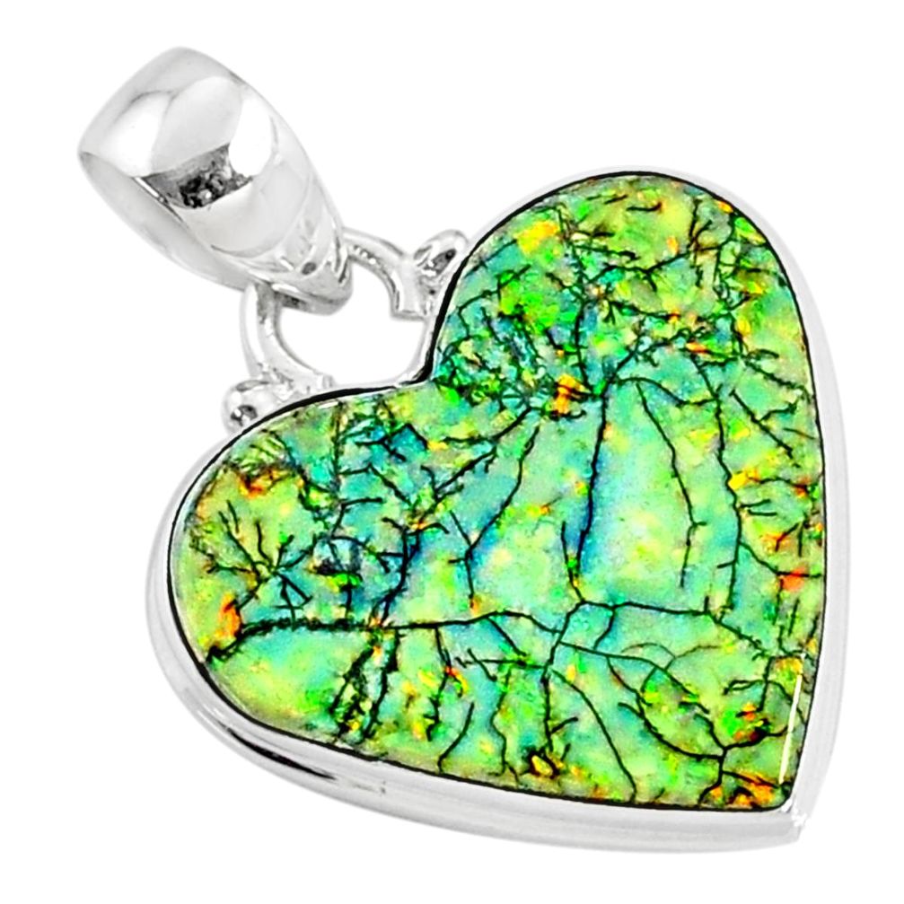 9.67cts multi color sterling opal heart 925 sterling silver heart pendant r70112