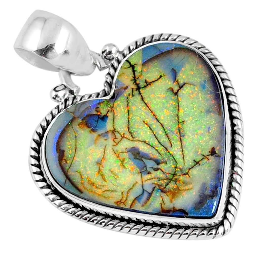 9.33cts multi color sterling opal heart 925 sterling silver pendant r58722