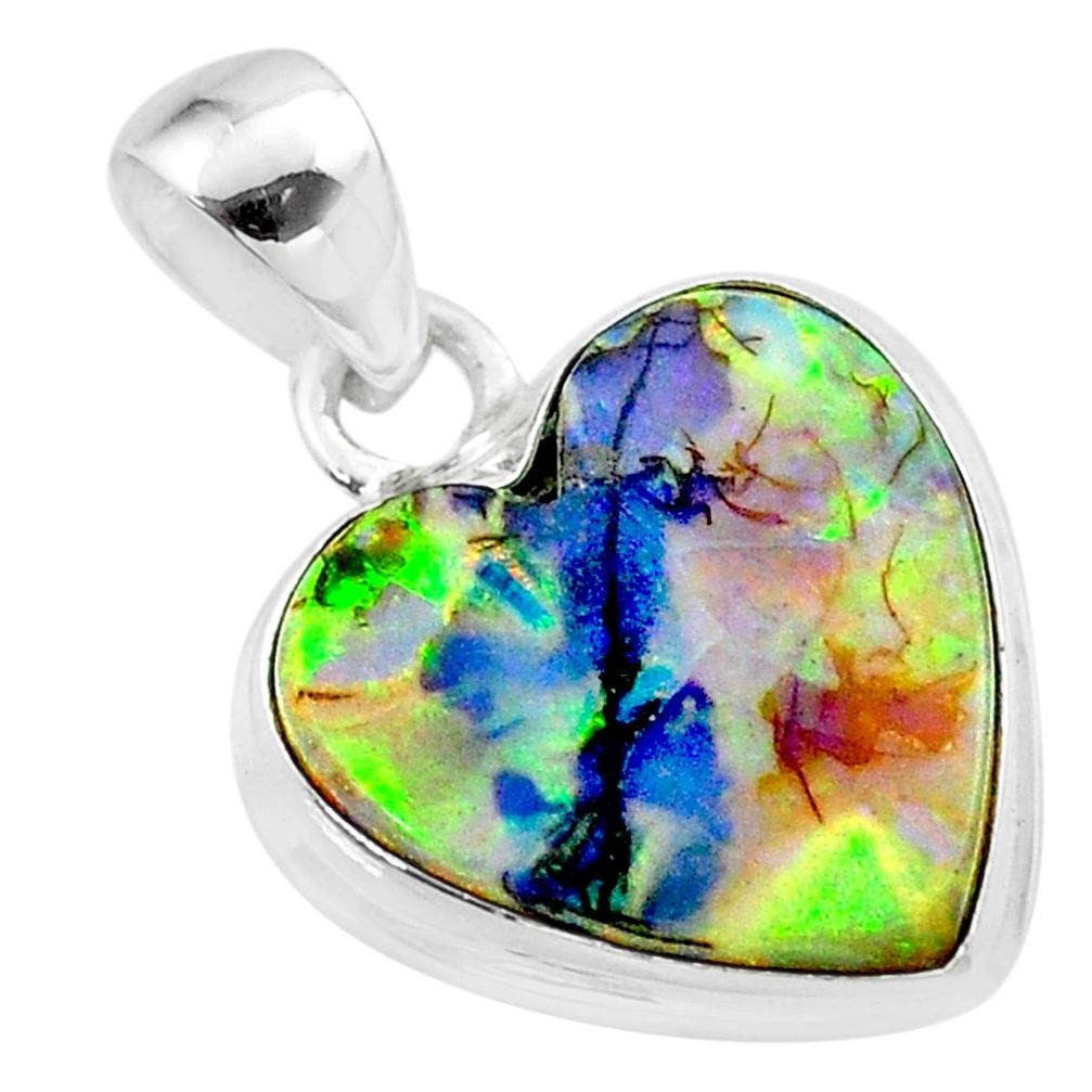 6.59cts multi color sterling opal heart 925 sterling silver pendant t45233