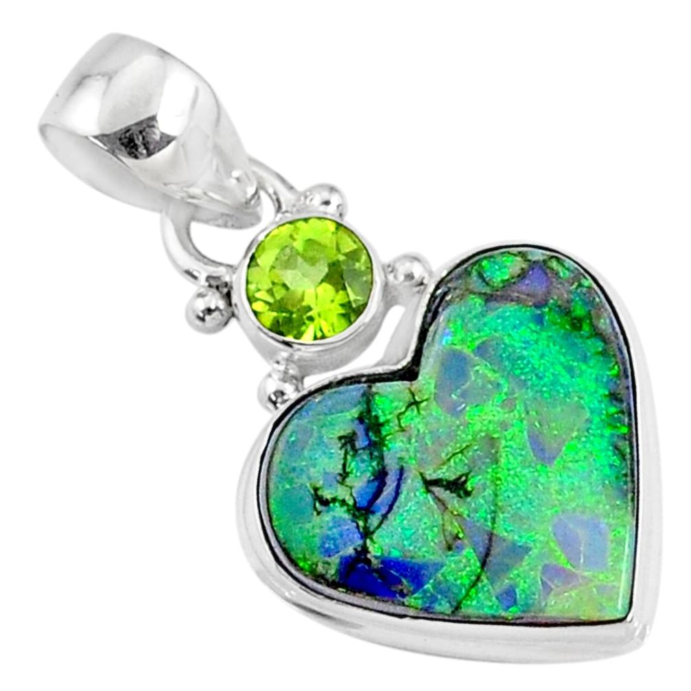 8.35cts multi color sterling opal heart peridot 925 silver heart pendant r70154