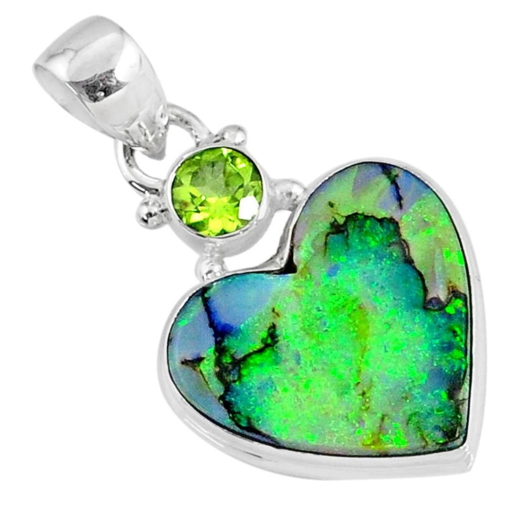 9.34cts multi color sterling opal heart peridot 925 silver heart pendant r70156