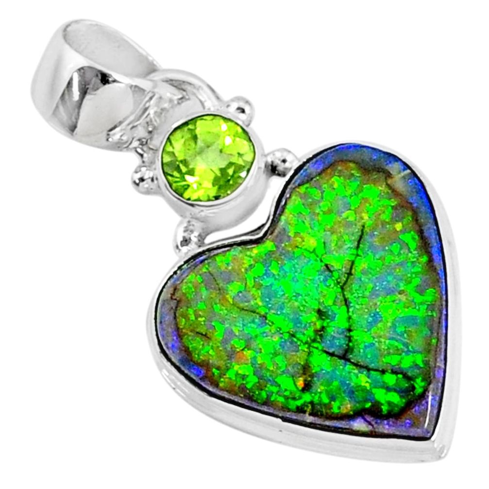 8.69cts multi-color sterling opal heart peridot 925 silver heart pendant r70159