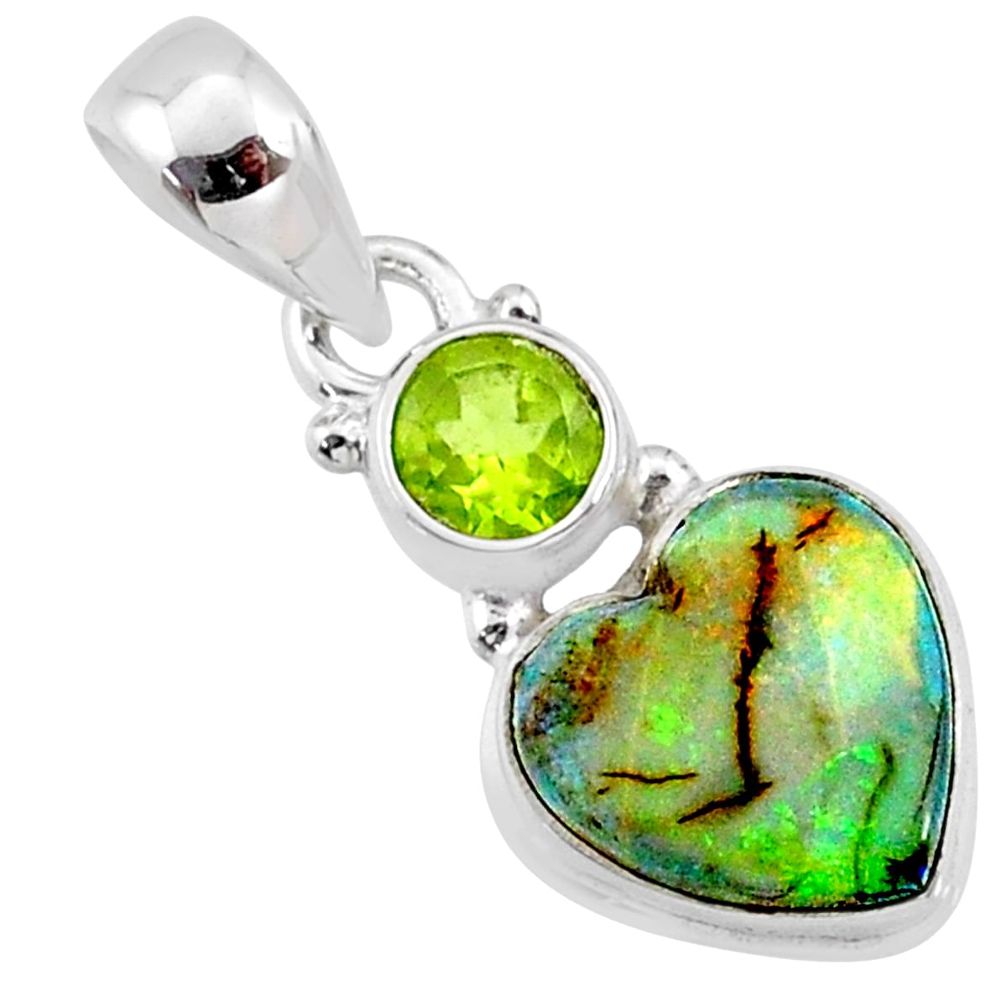 3.72cts multi color sterling opal heart peridot 925 silver pendant r64372