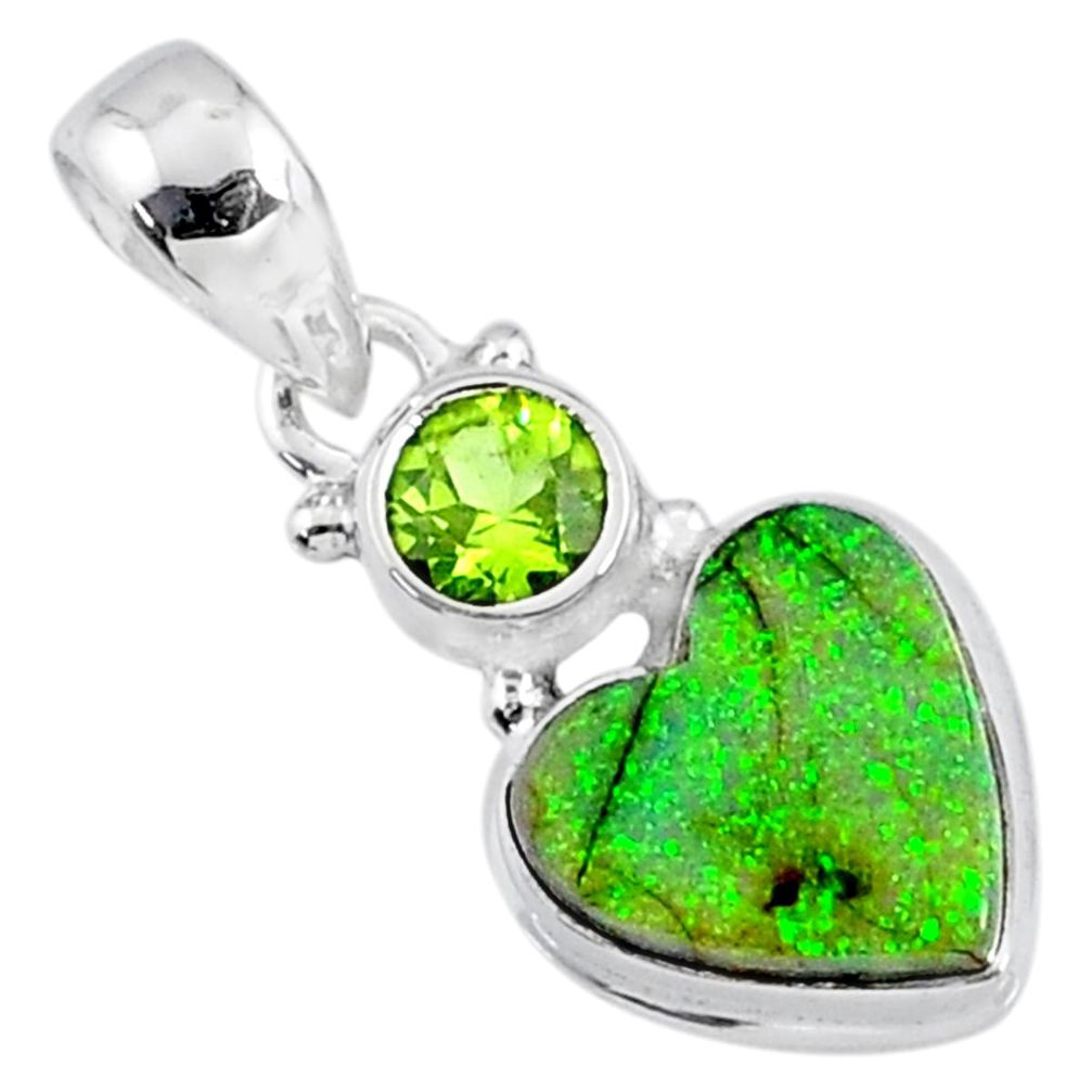 4.27cts multi color sterling opal peridot 925 silver heart pendant r64283