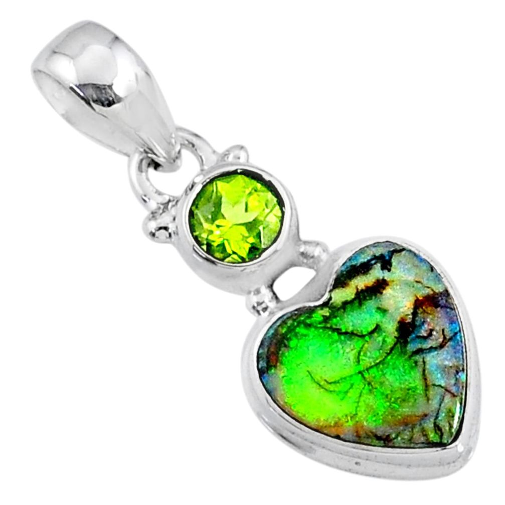 4.29cts multi color sterling opal peridot 925 silver heart pendant r64290