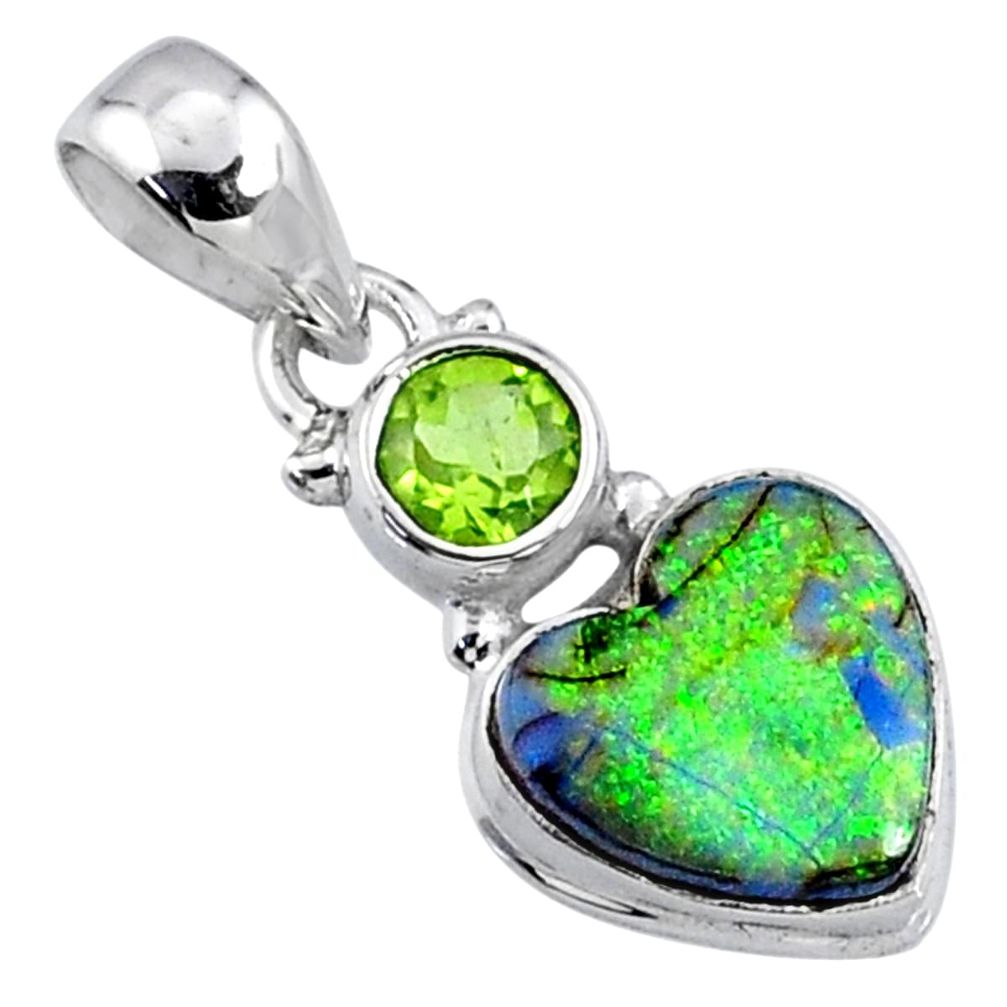 4.53cts multi color sterling opal peridot 925 silver heart pendant r64292