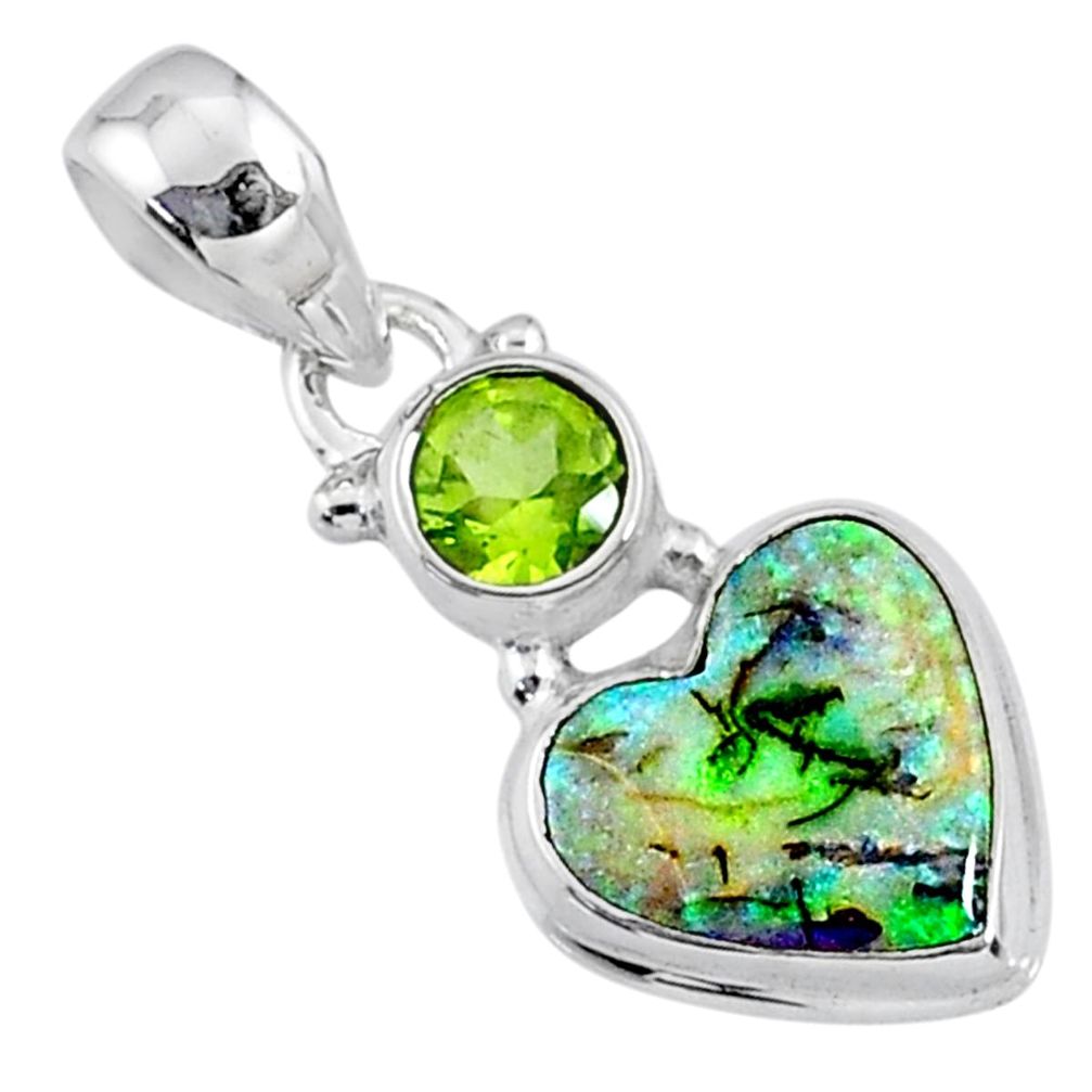 4.21cts multi color sterling opal peridot 925 silver heart pendant r64294