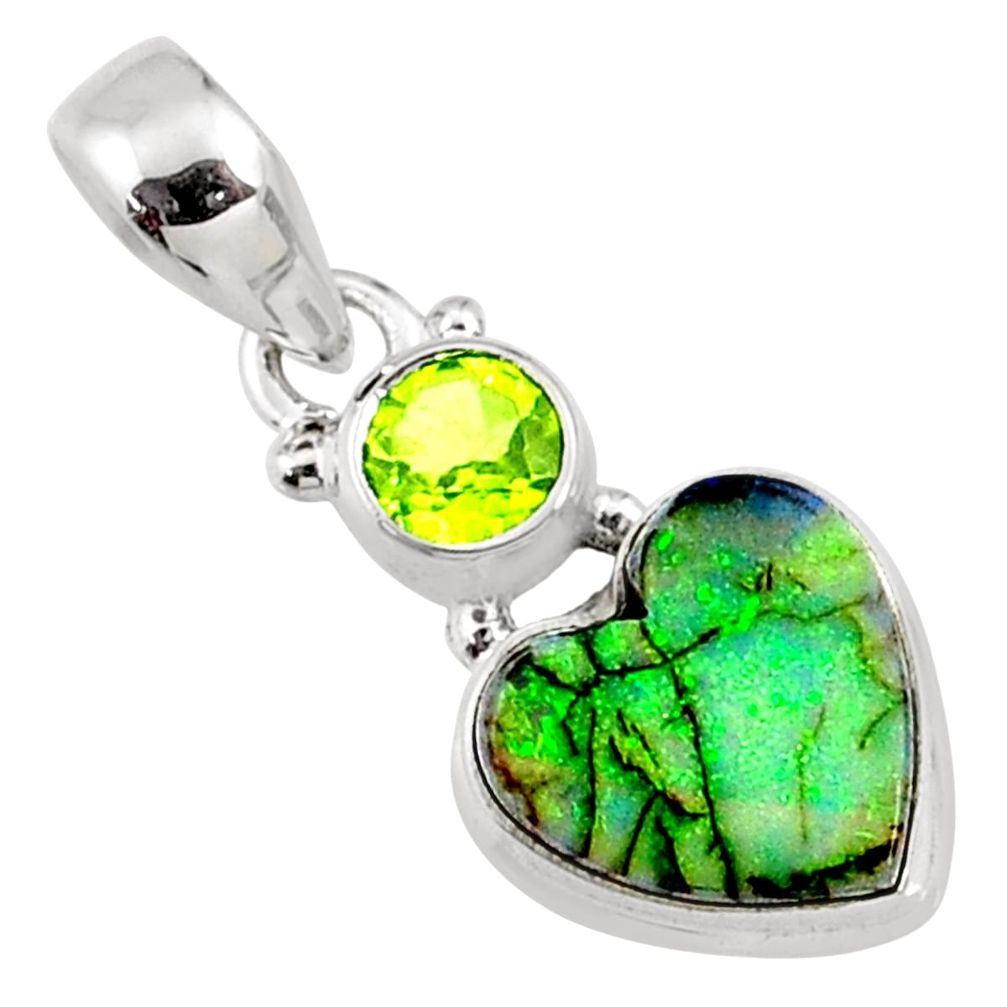 4.85cts multi color sterling opal peridot 925 silver heart pendant r64305