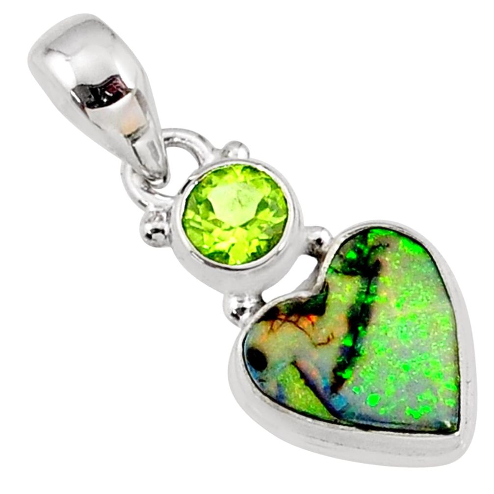 4.56cts multi color sterling opal peridot 925 silver heart pendant r64309