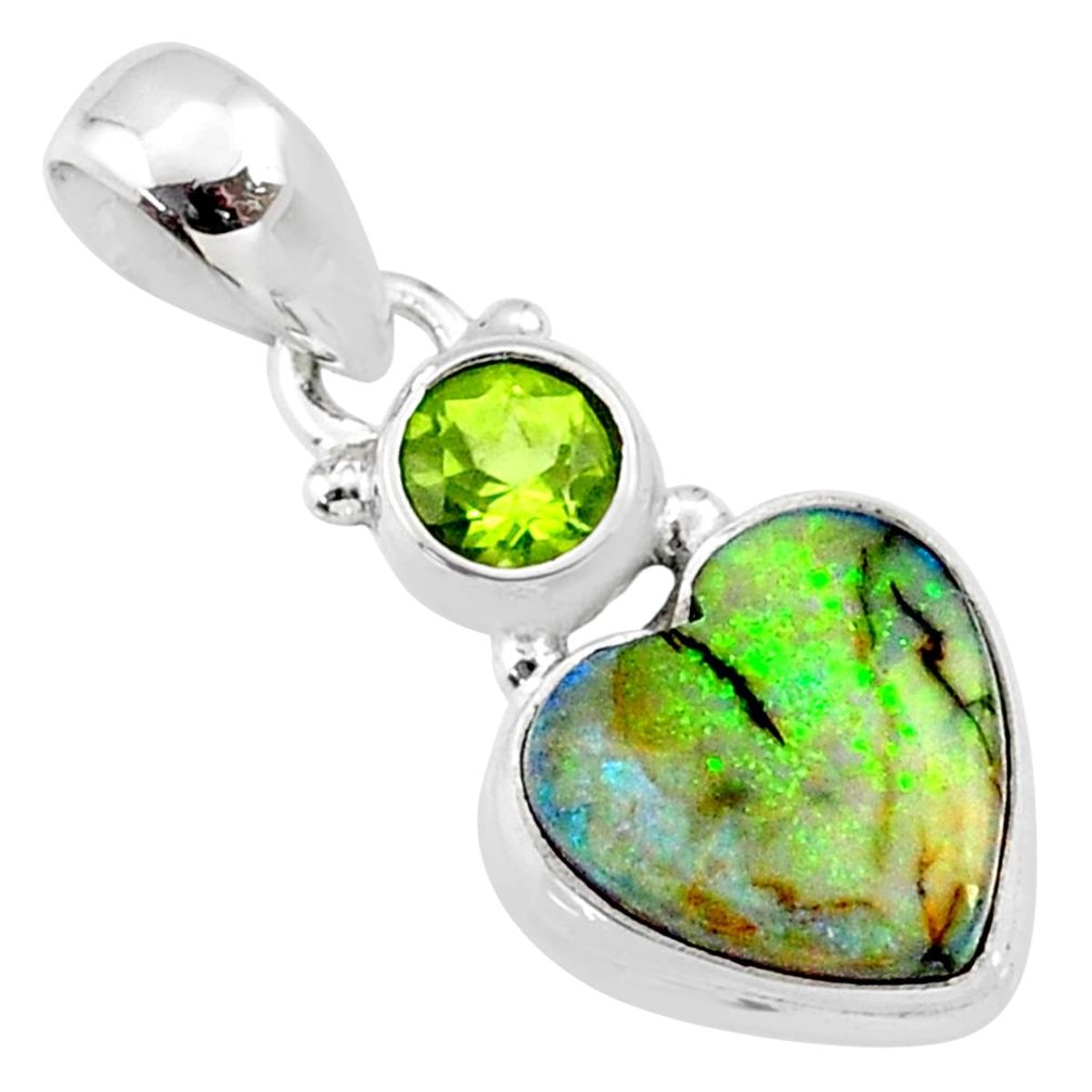 4.34cts multi color sterling opal peridot 925 sterling silver pendant r64378