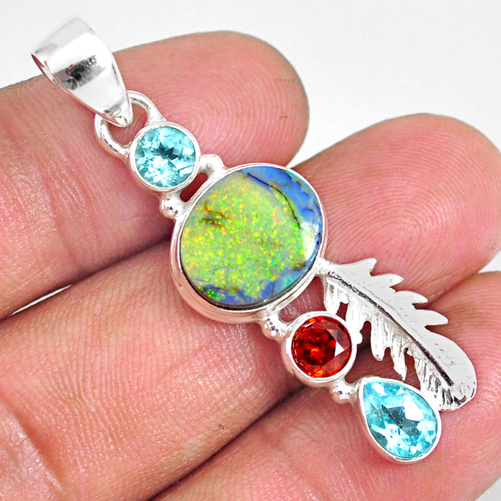 7.53cts multi color sterling opal red garnet 925 sterling silver pendant r84611