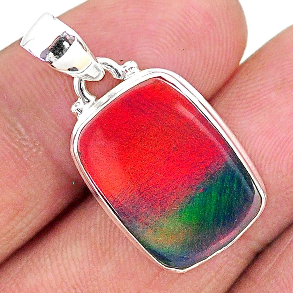 7.15cts multi color volcano aurora opal (lab) 925 sterling silver pendant t16814