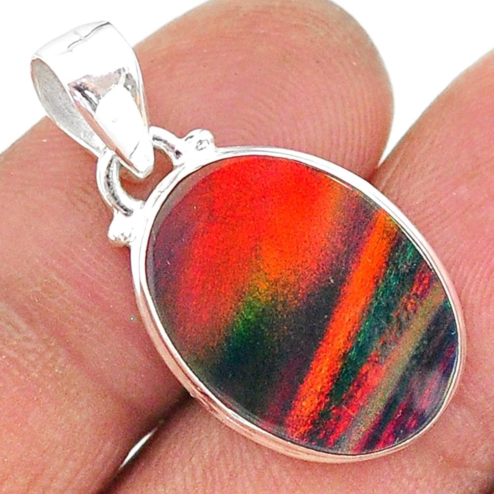 7.18cts multi color volcano aurora opal (lab) 925 sterling silver pendant t16822