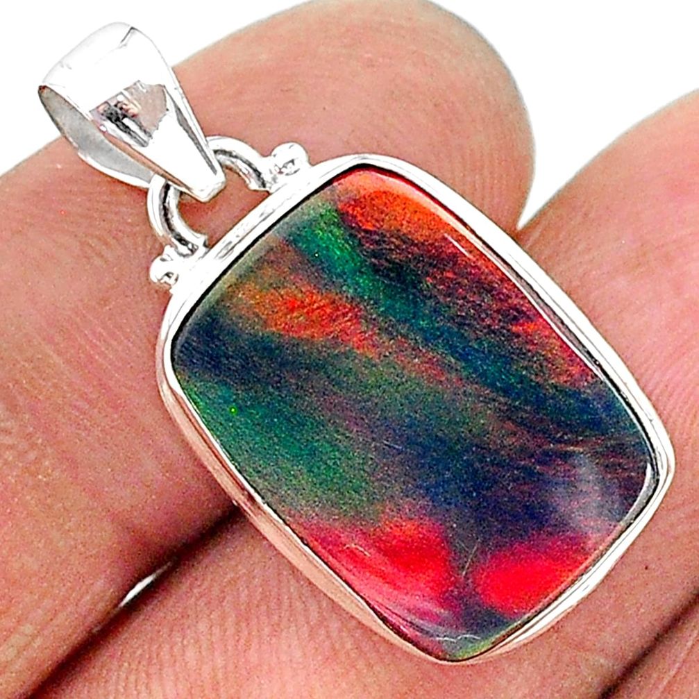 7.57cts multi color volcano aurora opal (lab) 925 sterling silver pendant t16833