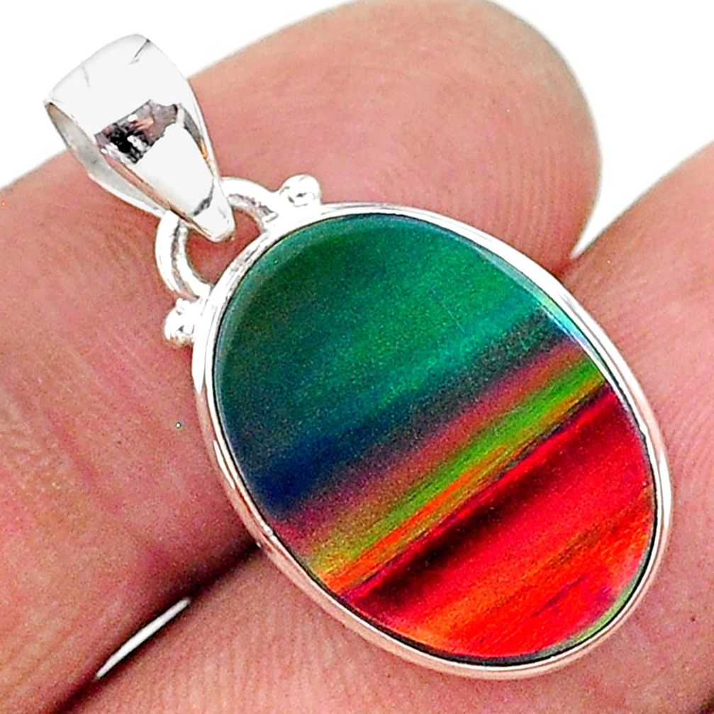 7.18cts multi color volcano aurora opal (lab) 925 sterling silver pendant t16835