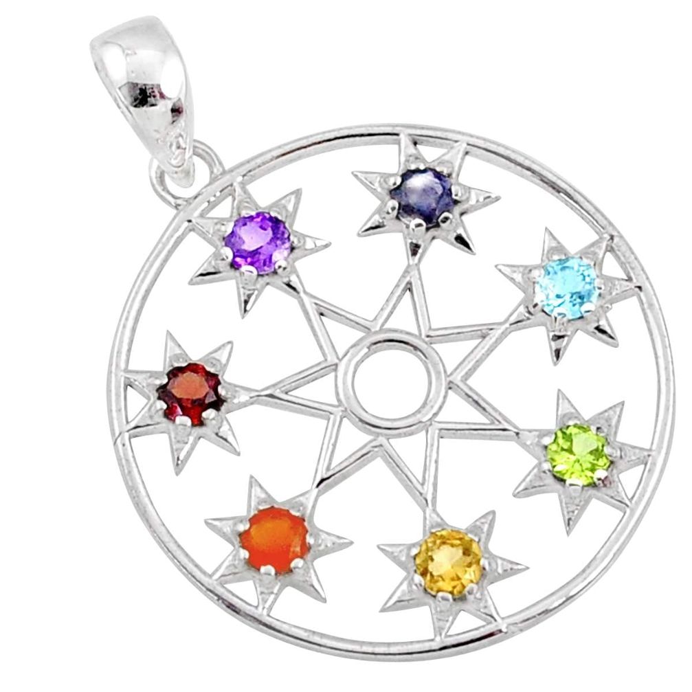 2.61cts multi gemstone inanna seven star 925 silver heal chakra pendant r65213