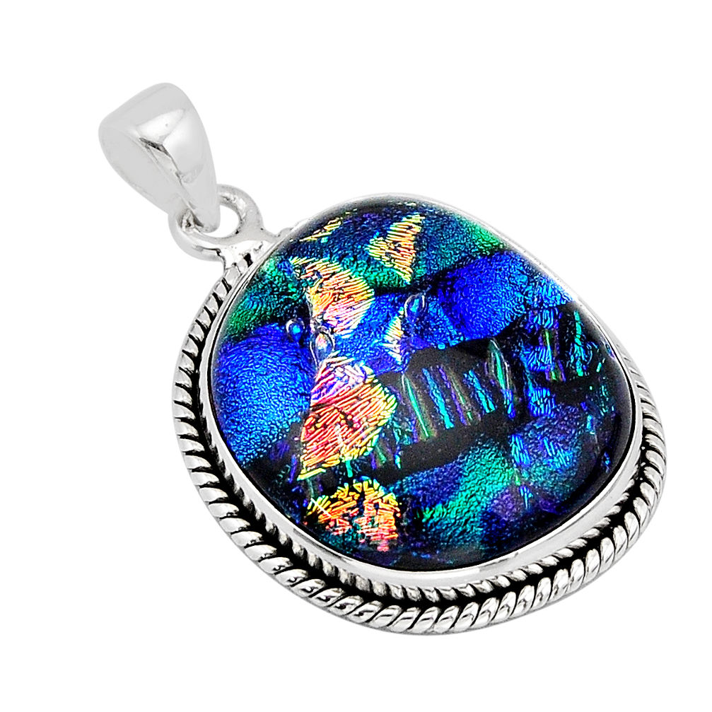 28.30cts multicolor dichroic glass 925 sterling silver pendant jewelry y66597