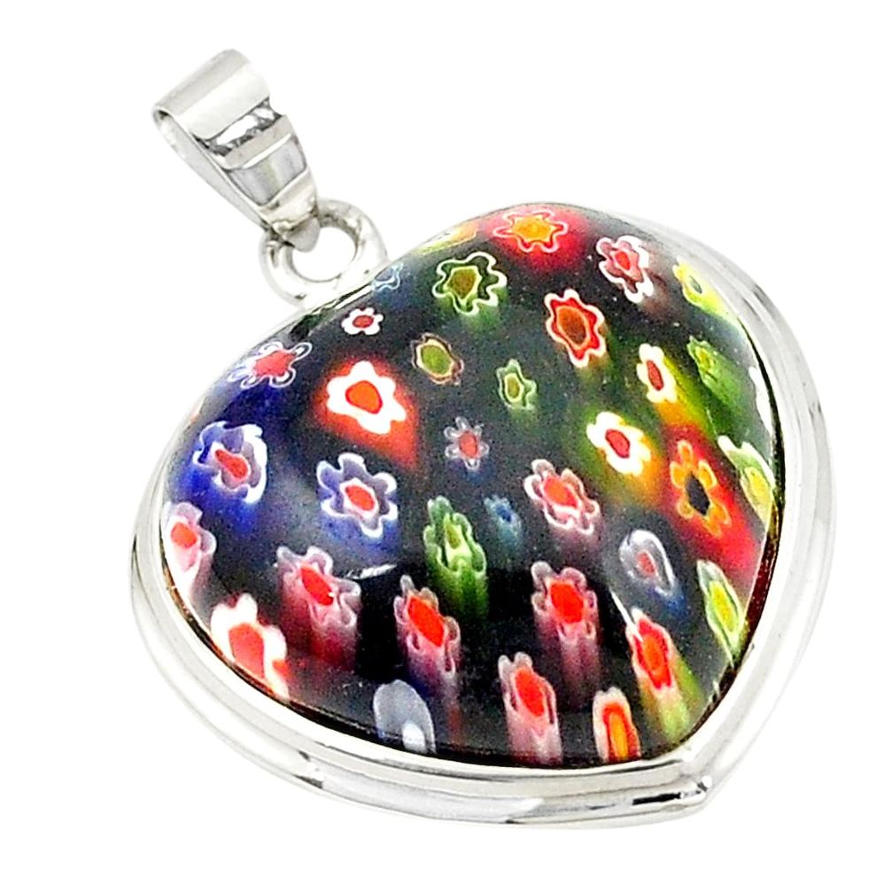 Multicolor italian murano glass heart 925 sterling silver pendant c21606
