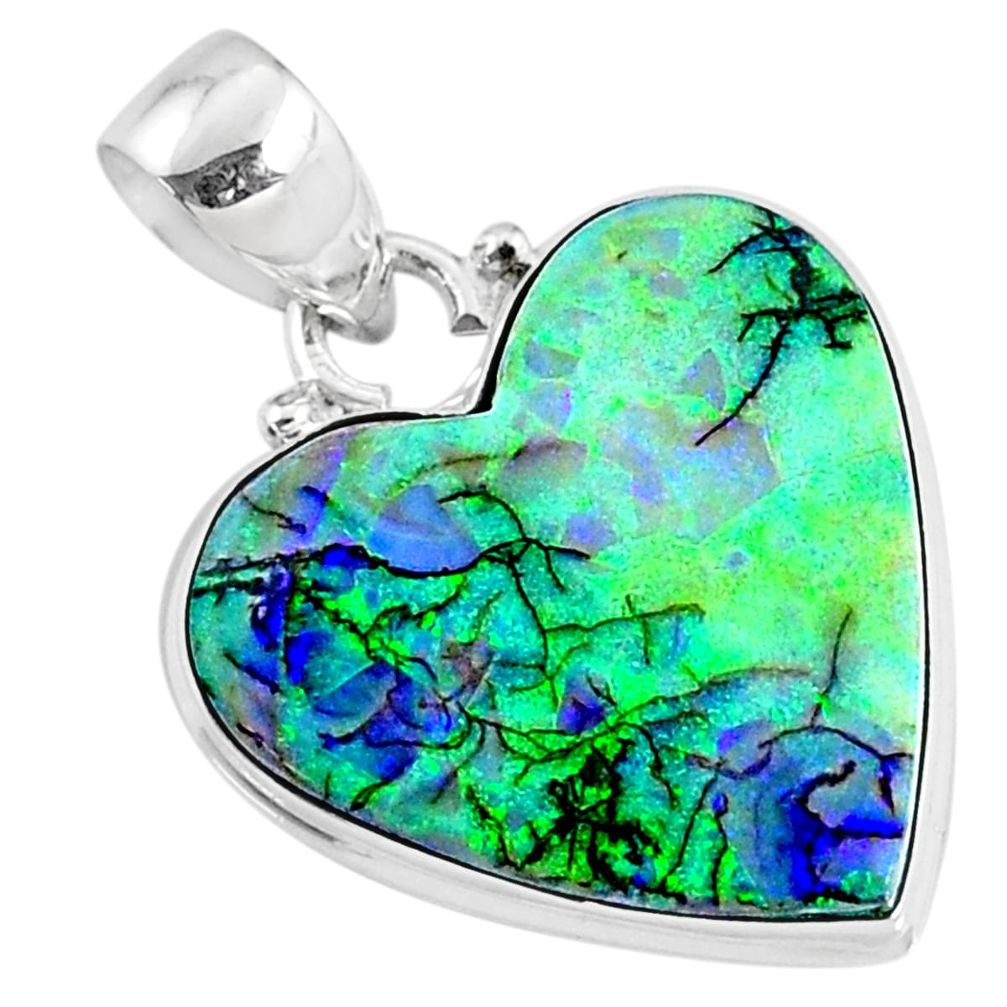 10.75cts multicolor sterling opal heart 925 sterling silver heart pendant r70116