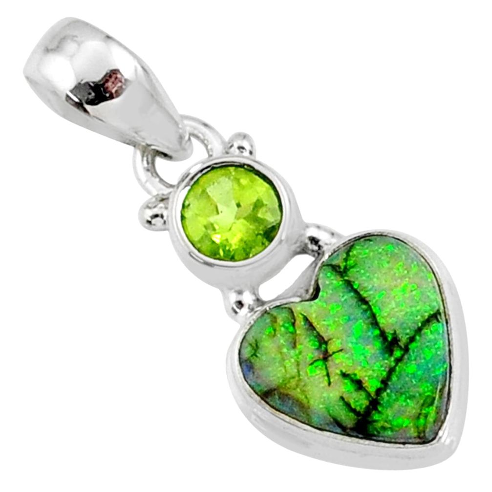 4.59cts multicolor sterling opal peridot 925 silver heart pendant r64319