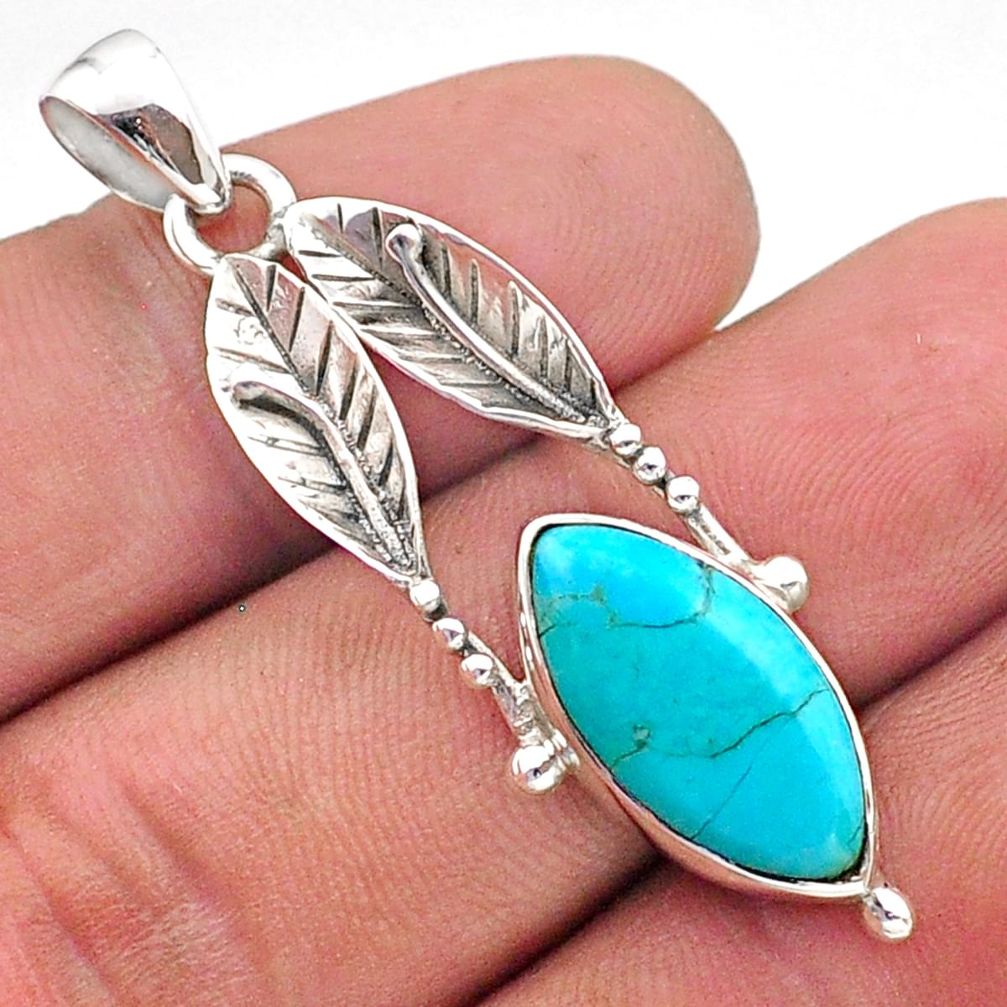 Southwestern style arizona mohave turquoise silver deltoid leaf pendant t61989