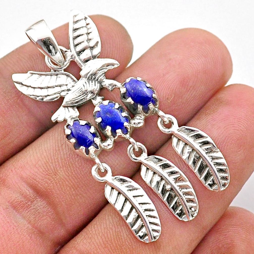 4.51cts southwestern style natural lapis lazuli dreamcatcher pendant t62116