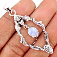 2.81cts native american natural rainbow moonstone 925 silver pendant t79979