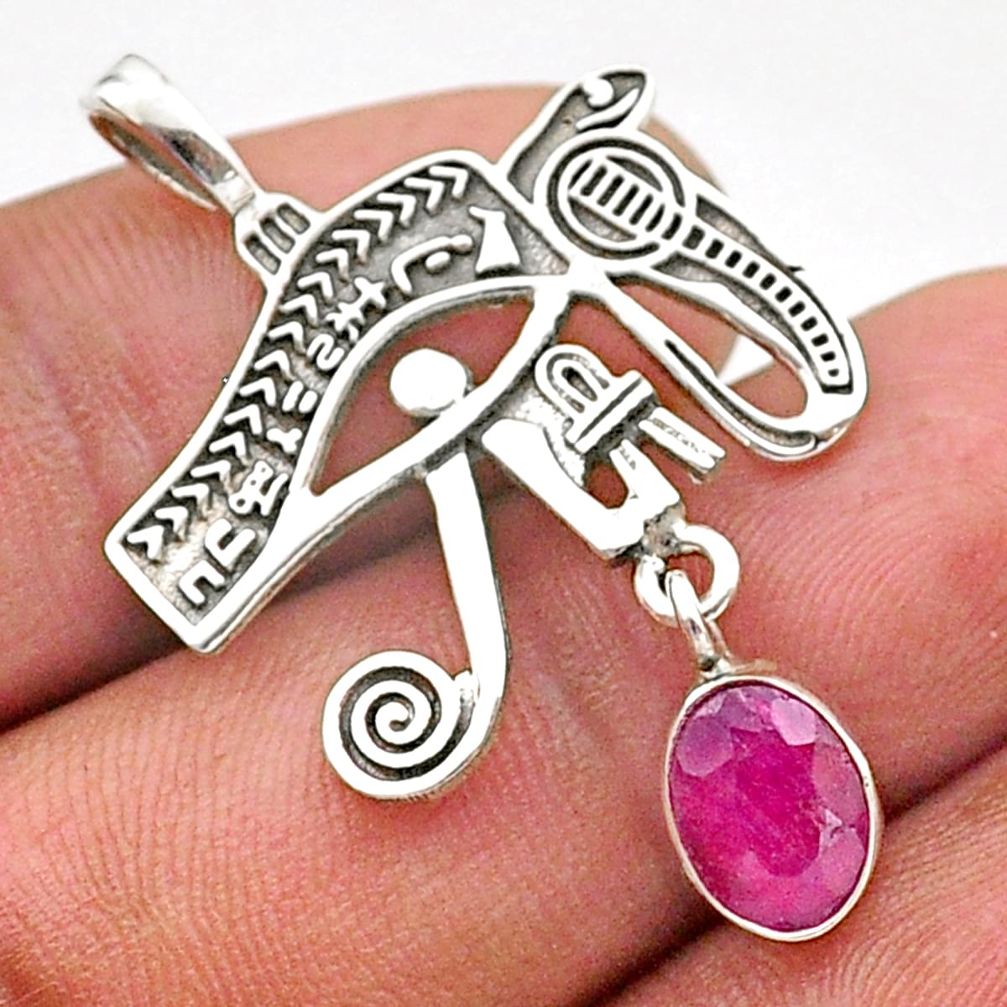 2.23cts southwestern style natural red ruby 925 silver horse eye pendant t62031