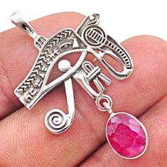 3.23cts southwestern style natural red ruby 925 silver horse eye pendant t62032