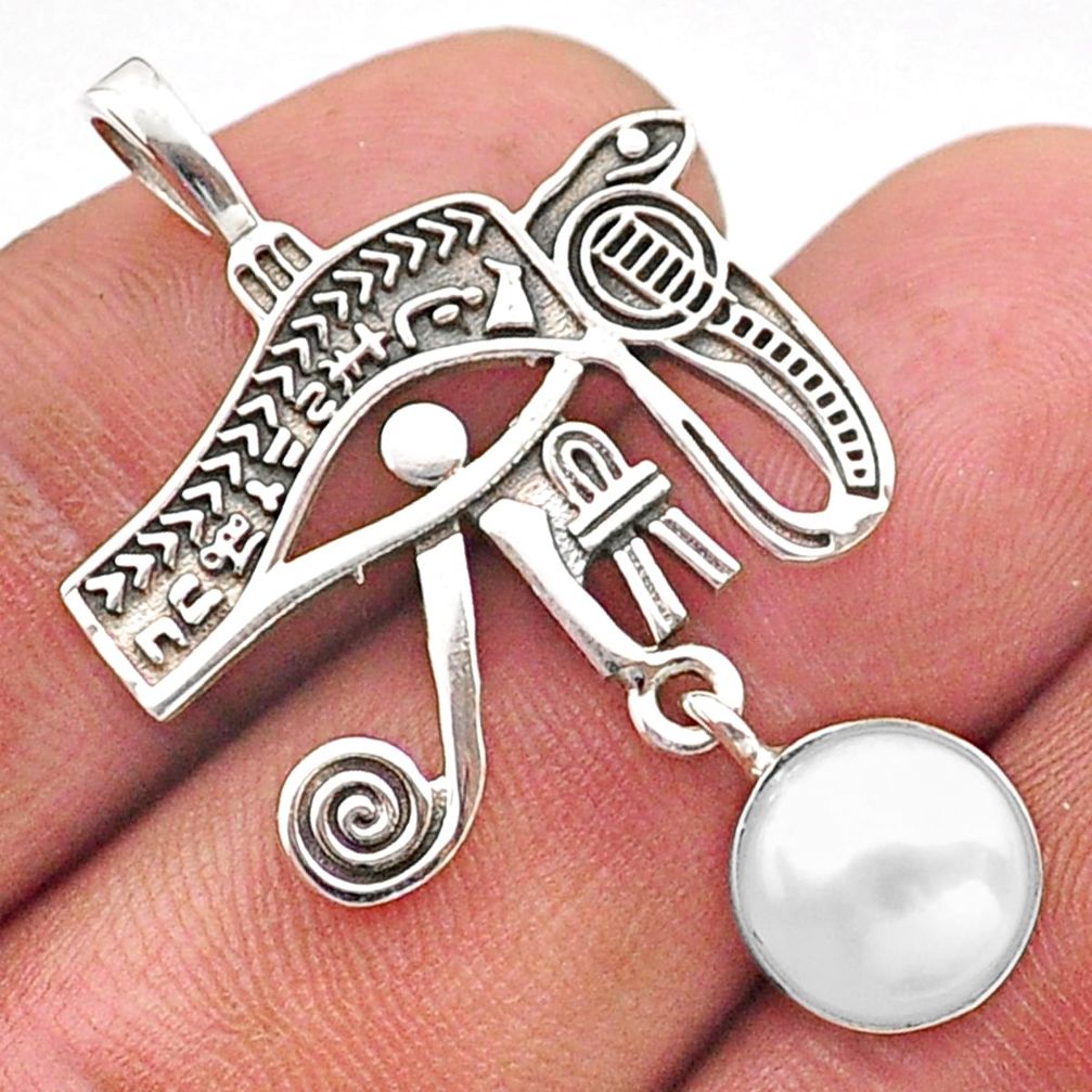 3.41cts southwestern style natural white pearl silver horse eye pendant t62038