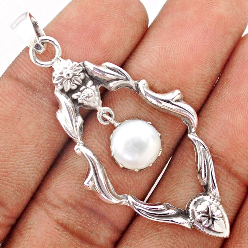 4.93cts native american natural white pearl 925 sterling silver pendant t79969