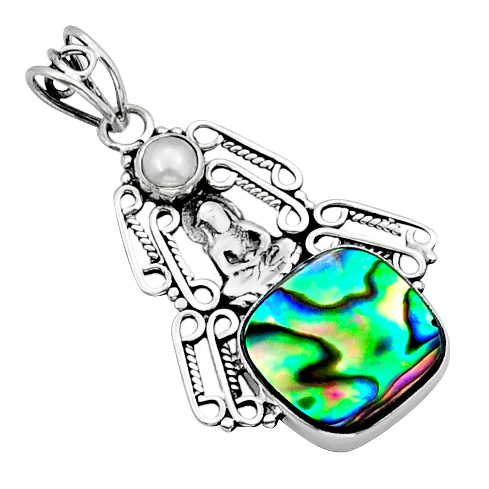 8.77cts natural abalone paua seashell pearl silver buddha charm pendant y15138