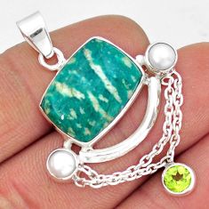 12.40cts natural amazonite (hope stone) peridot pearl 925 silver pendant y9643