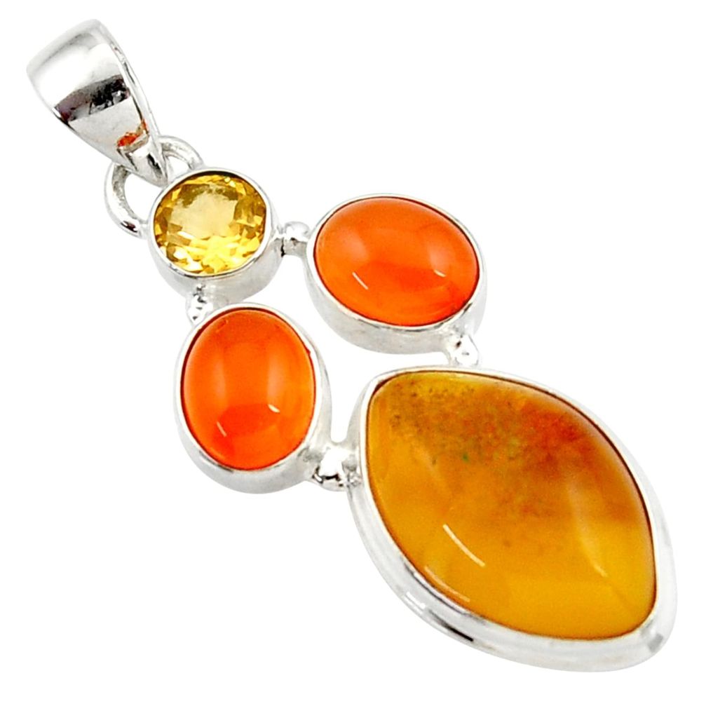 13.77cts natural amber bone cornelian (carnelian) 925 silver pendant d43048