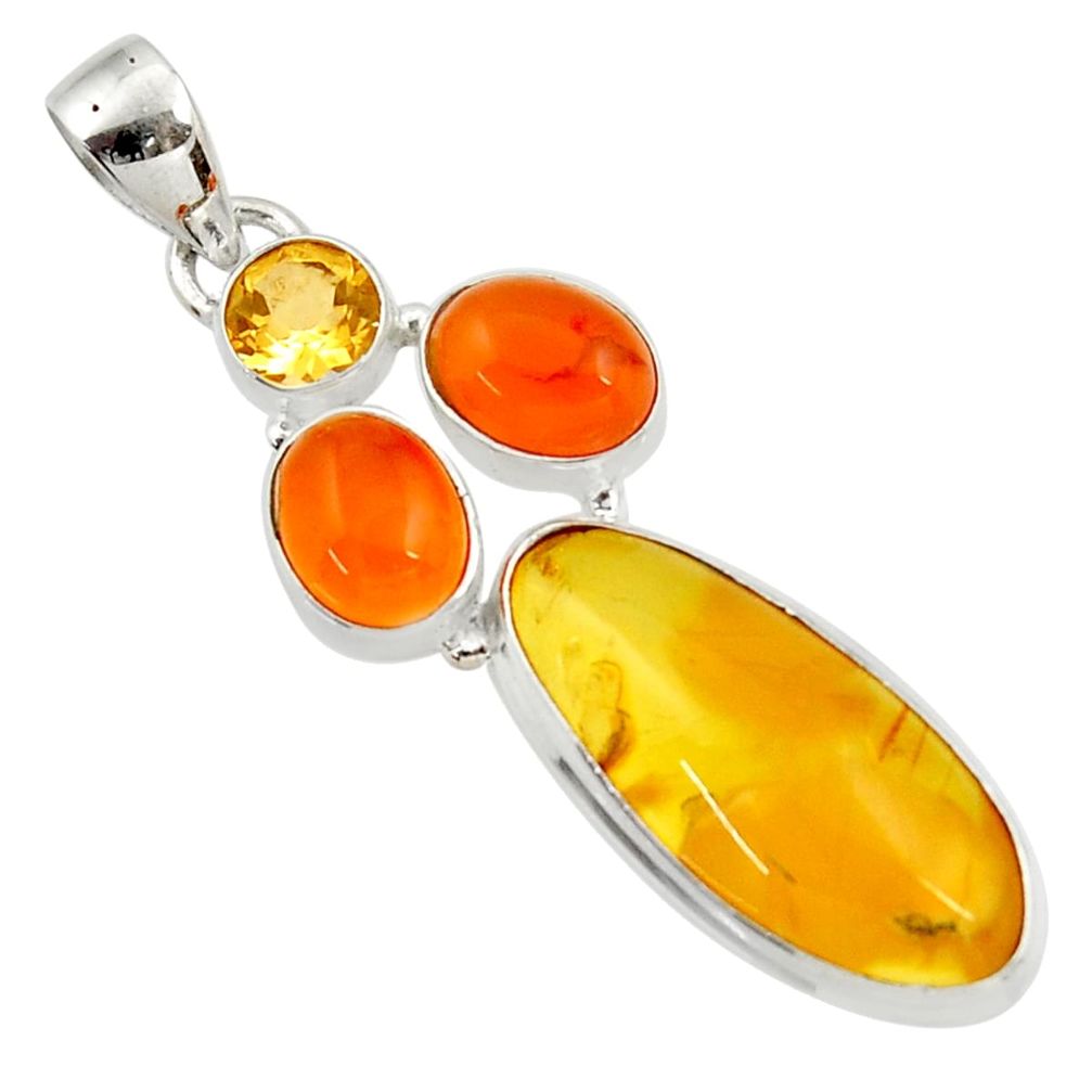  amber bone cornelian (carnelian) 925 silver pendant d43060