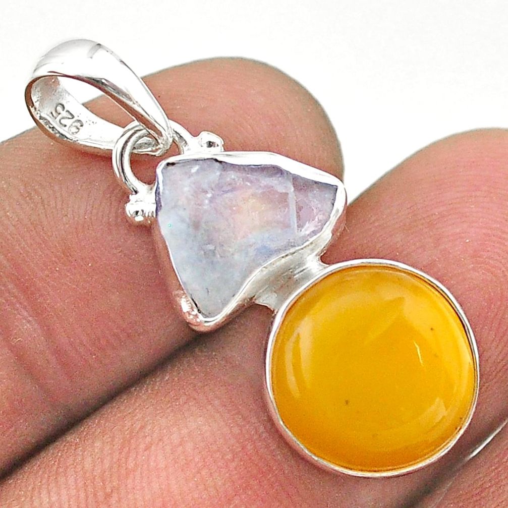 7.96cts natural amber bone moonstone slice rough 925 silver pendant t69853