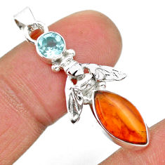 3.32cts natural amber topaz 925 sterling silver honey bee pendant jewelry u12761