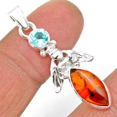 3.38cts natural amber topaz 925 sterling silver honey bee pendant jewelry u12762