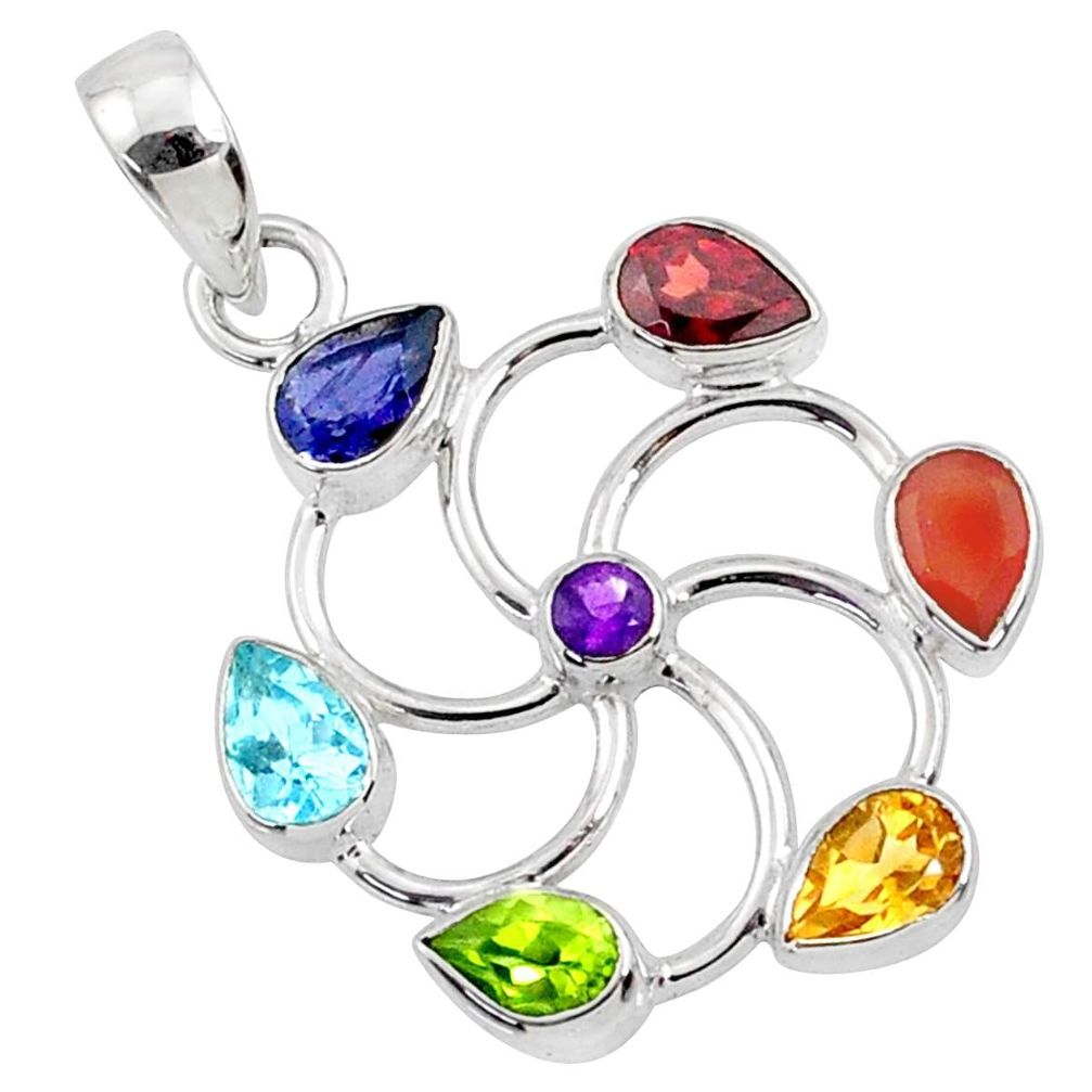 6.39cts natural amethyst cornelian (carnelian) 925 silver chakra pendant r65431