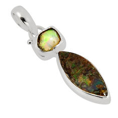 4.78cts natural ammolite (canadian) ethiopian opal rough silver pendant y55754