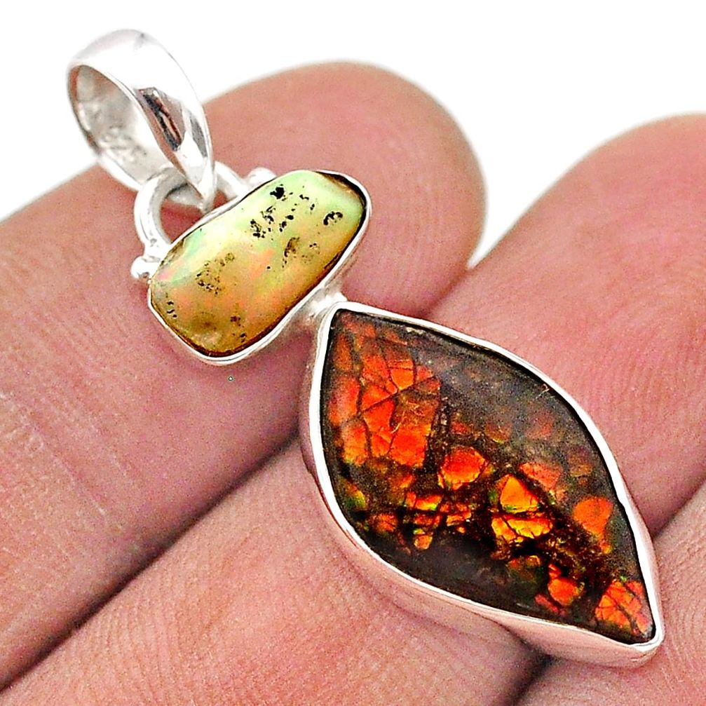 8.00cts natural ammolite ethiopian opal rough 925 silver pendant jewelry t70223