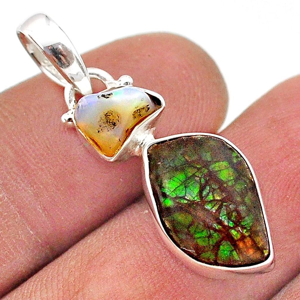 8.00cts natural ammolite ethiopian opal rough 925 silver pendant jewelry t70225