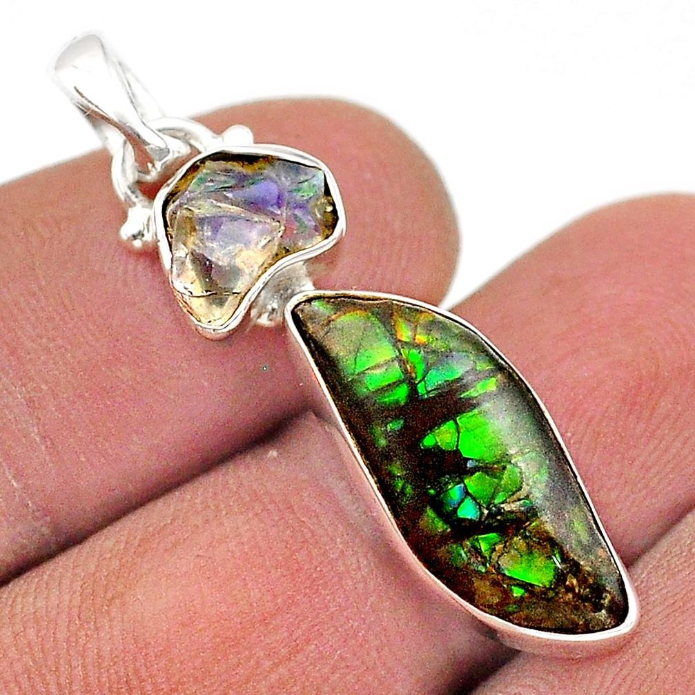 8.00cts natural ammolite ethiopian opal rough 925 silver pendant jewelry t70226